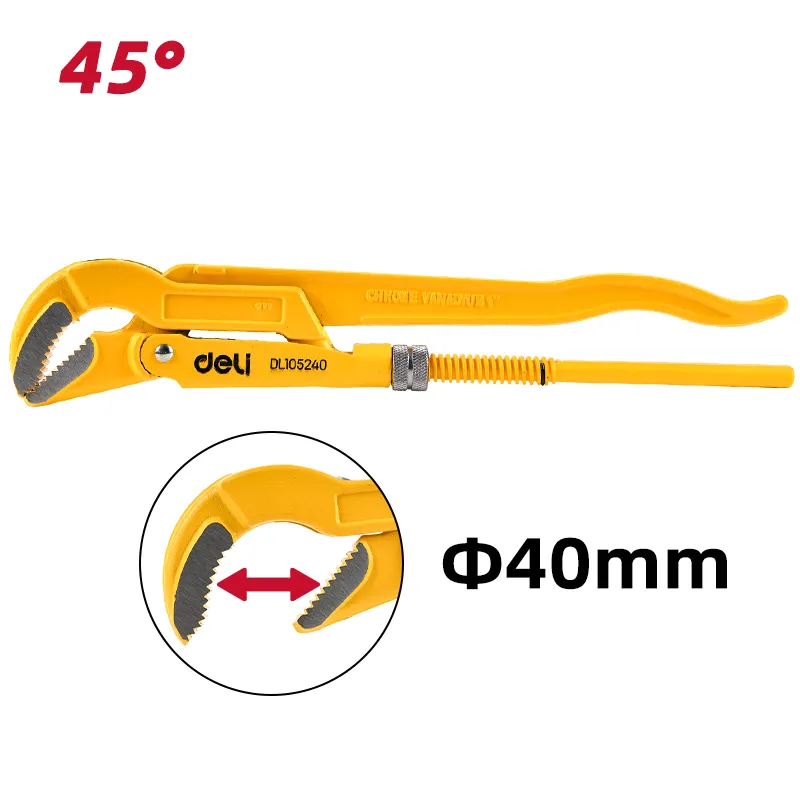 Deli EDL105240 Трубный ключ 45° Heavy Duty Swedish 1" желтый