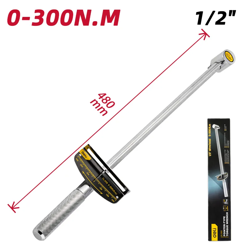 Deli EDL300 Динамометрический ключ "Spec: 0-300N.M 1/2" головка привода" Серебристый