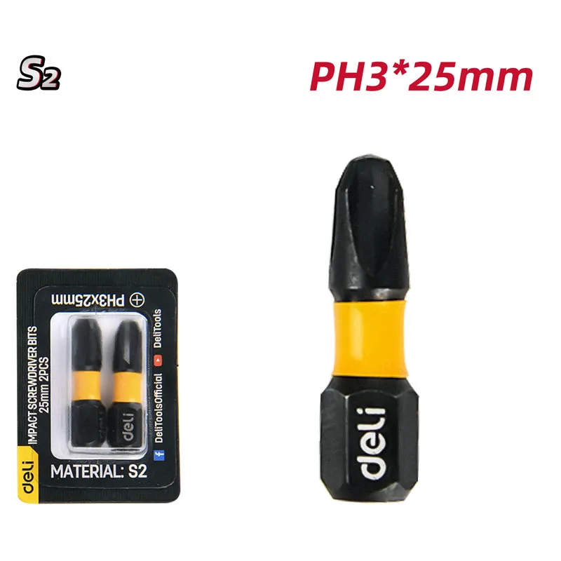 Deli EDL251003Z Набор ударных бит отвертки 2 шт. PH3x25mm черные