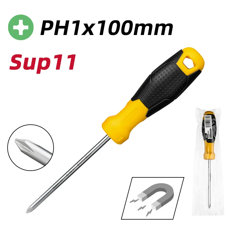 Deli EDL635100 Отвёртка Phillips PH1×100mm жёлтая