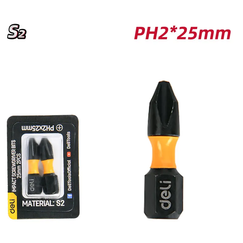 Deli EDL251002Z Набор ударных насадок для отвертки 2 шт PH2x25mm черные