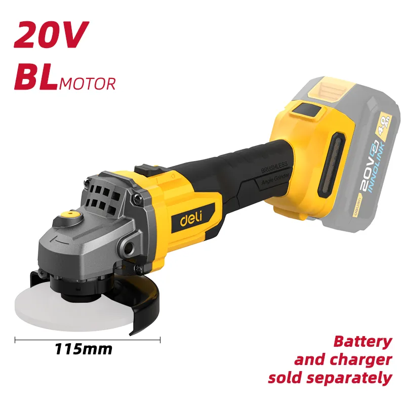 Deli EDC601Z Аккумуляторная угловая шлифмашина 20V 115mm Yellow