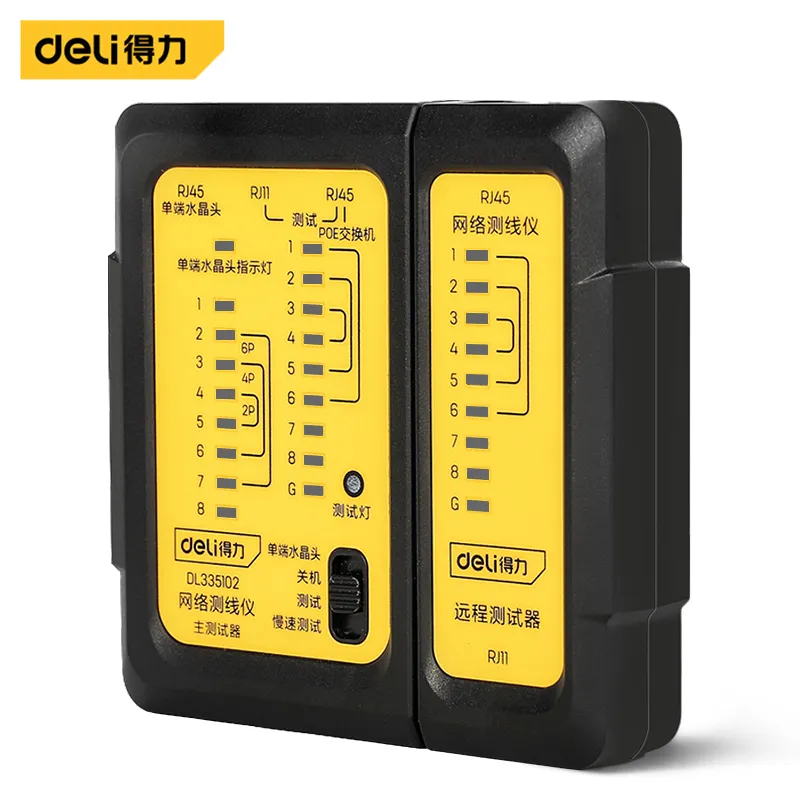 Deli DL335102 Тестер сетевых линий RJ45+RJ11 желтый