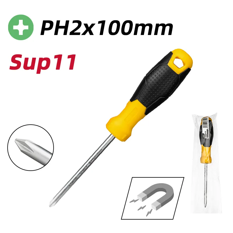 Deli EDL636100 Отвертка Phillips PH2×100mm Yellow