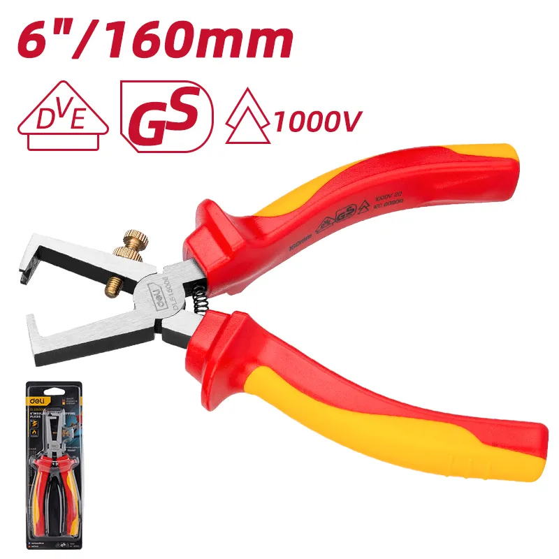 Deli EDL515006 Изолированные плоскогубцы для снятия изоляции 6" 6" красные