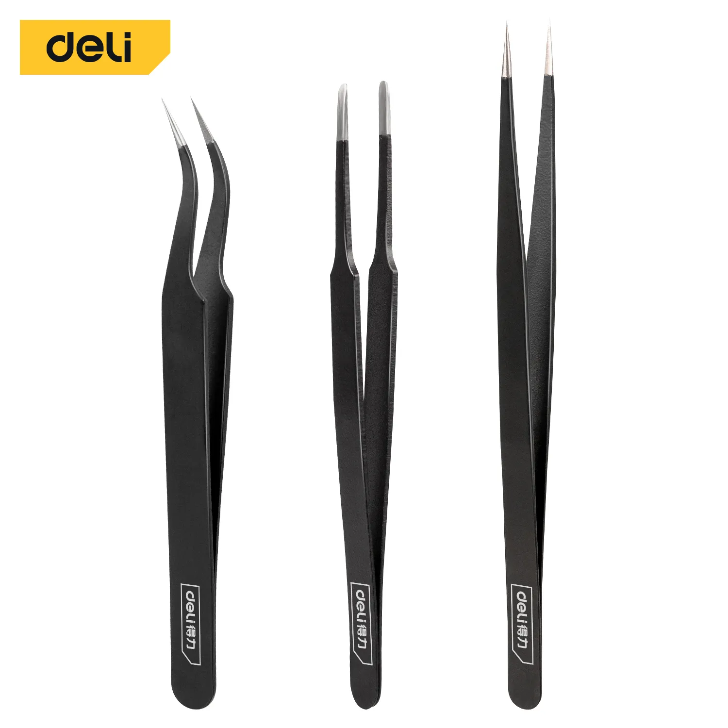 Deli DL396003 Пинцеты Острый *1, изогнутый *1, плоский *1 Черный