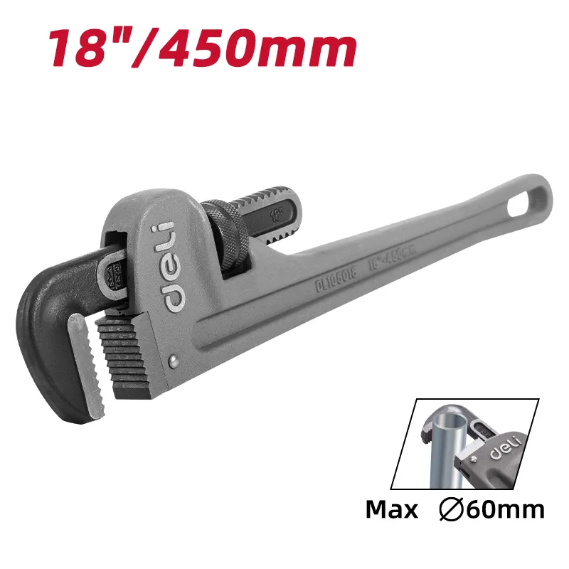 Deli EDL105018 Трубный ключ 18" с алюминиевой ручкой серый