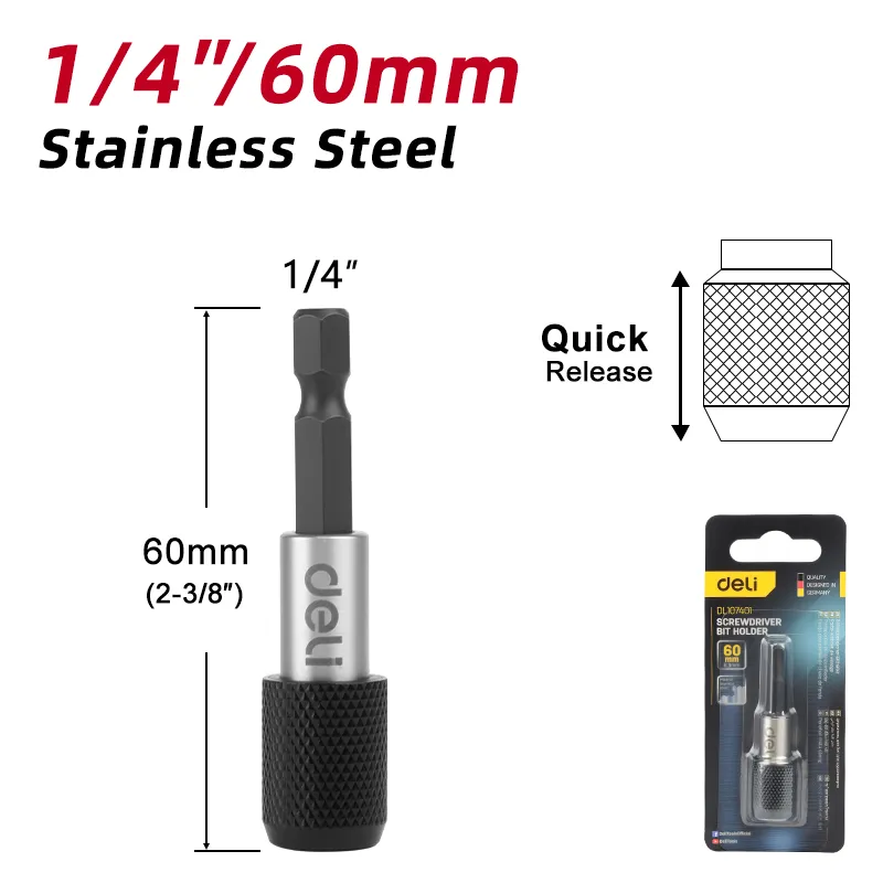 Deli EDL107401 Держатель бит отвертки 60mm серебристый