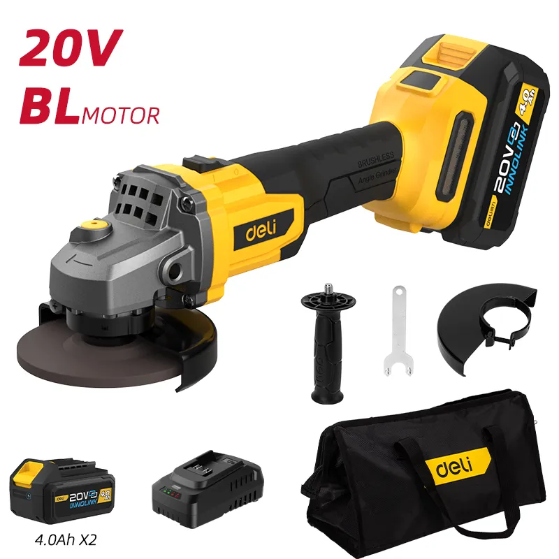 Deli EDC601 Аккумуляторная угловая шлифмашина 20V 115mm Yellow
