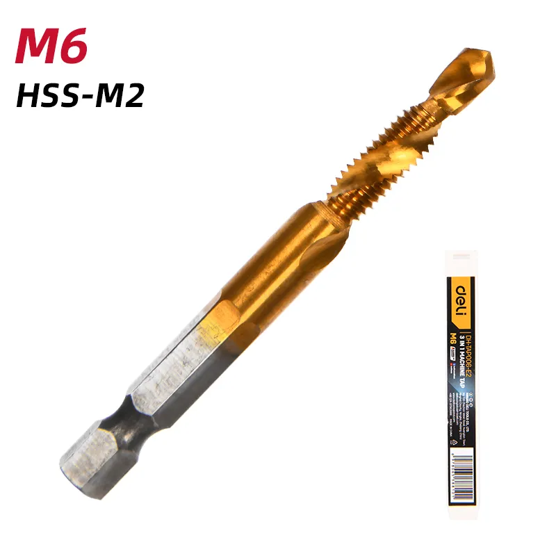 Deli DH-TAP006-E2 3 в 1 Машинный метчик M6 желтый