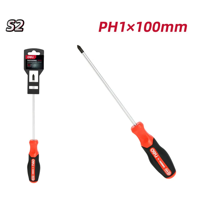 Deli EDL3457 Отвертка Phillips PH1×100mm красная