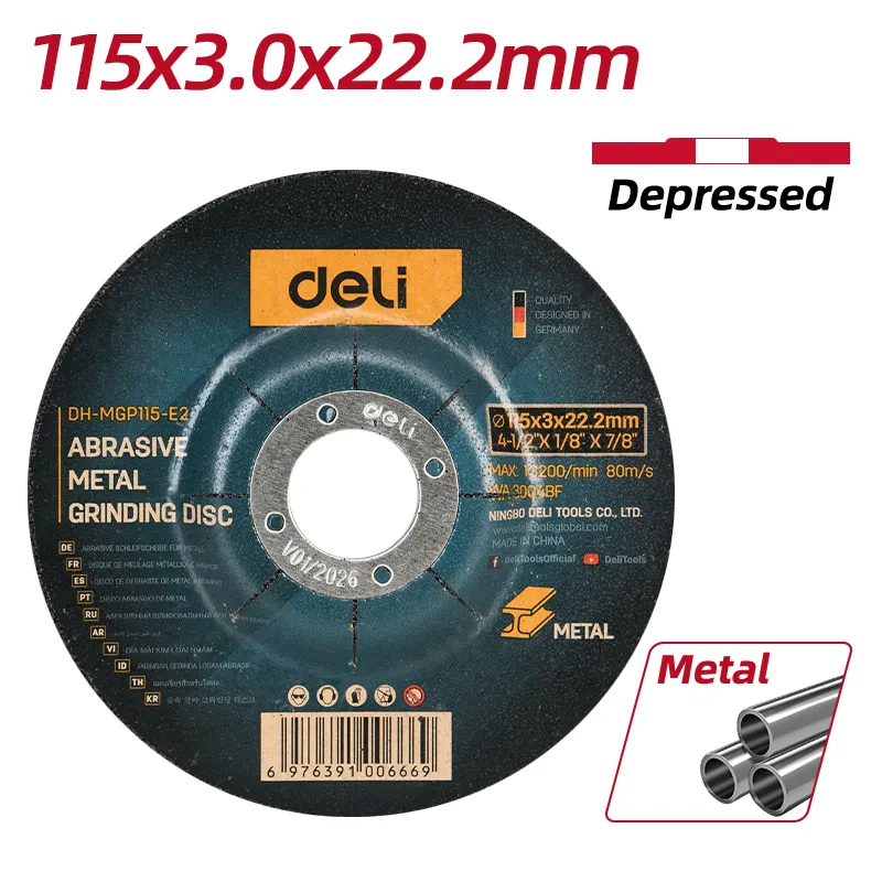 Deli EDH-MGP115-E2 Абразивный металлический шлифовальный диск 115x3.0x22.2mm черный