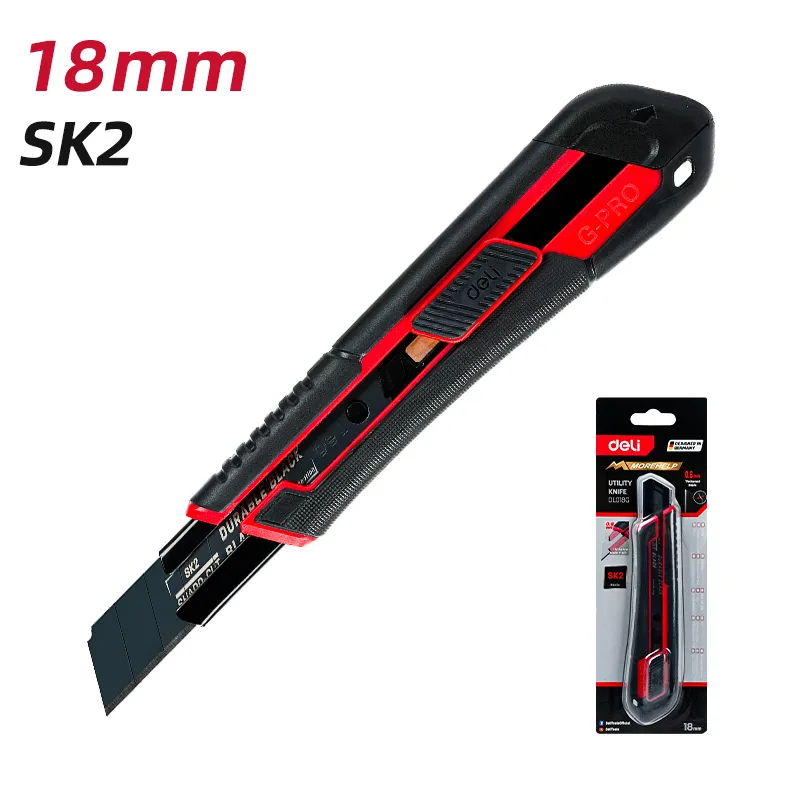Deli EDL018G Нож с выдвижным лезвием 18mm/SK2 Красный