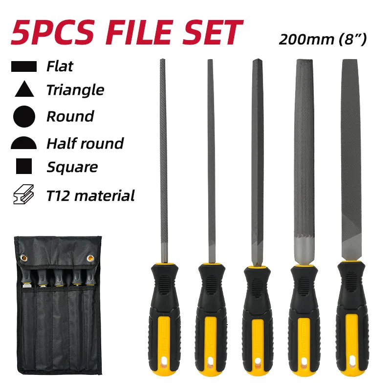 Deli EDL352085 Набор напильников с средними зубьями 5Pcs/Set Yellow