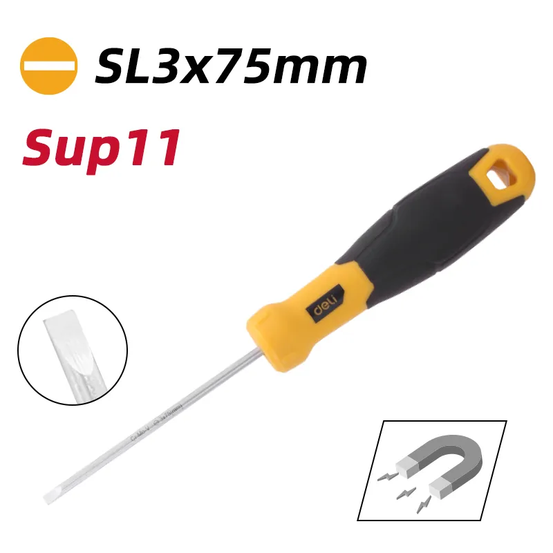 Deli EDL6330751 Плоская отвертка SL3x75mm желтая