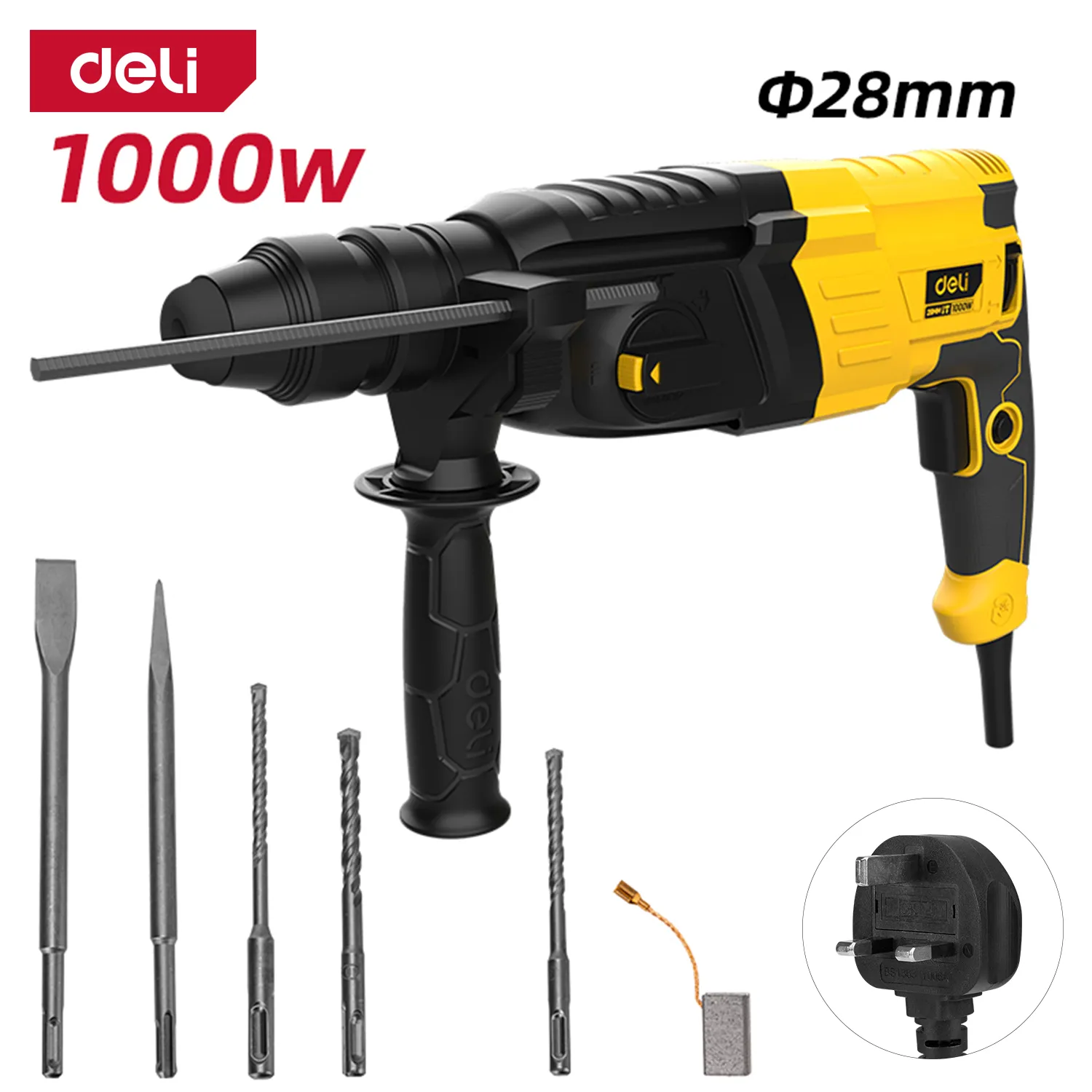 Deli EDL-DC28-E2 Ударная дрель 1000W 28mm BS 15 Yellow