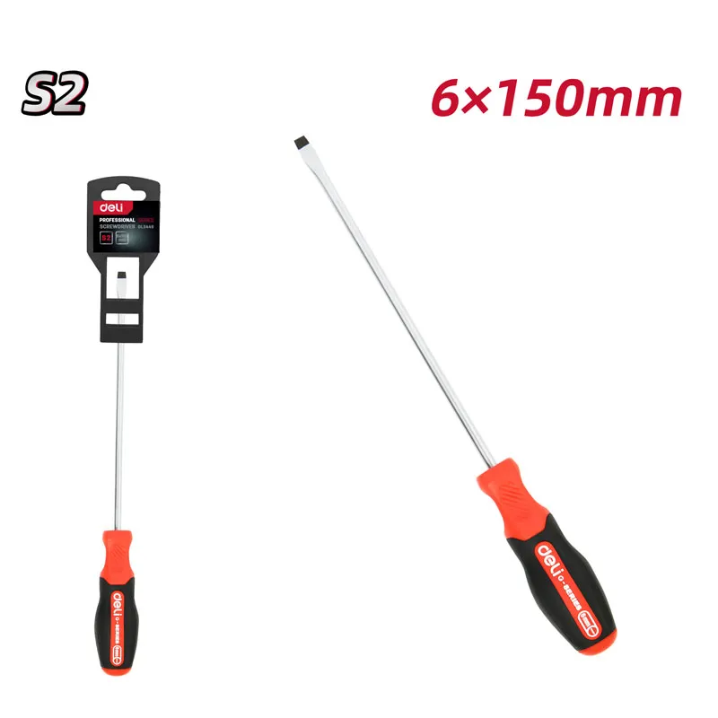 Deli EDL3449 Отвертка плоская SL6x150mm красная