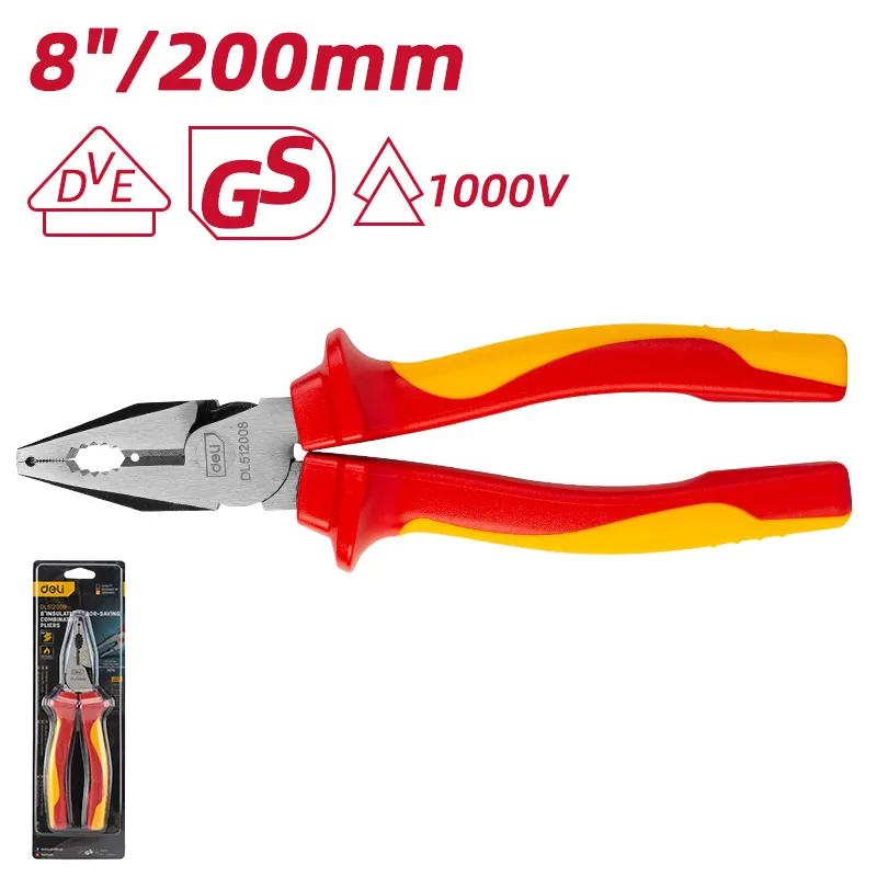 Deli EDL512008 Изолированные комбинированные плоскогубцы 8" Red с облегченным механизмом