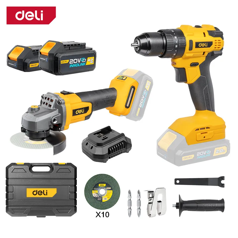 Deli DC902 Комбо набор Дрель и угловая шлифовальная машина 15 Yellow