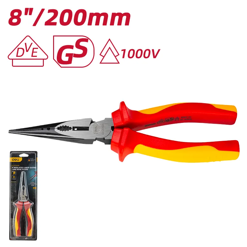 Deli EDL512108 Изолированные удлиненные плоскогубцы 8" красные