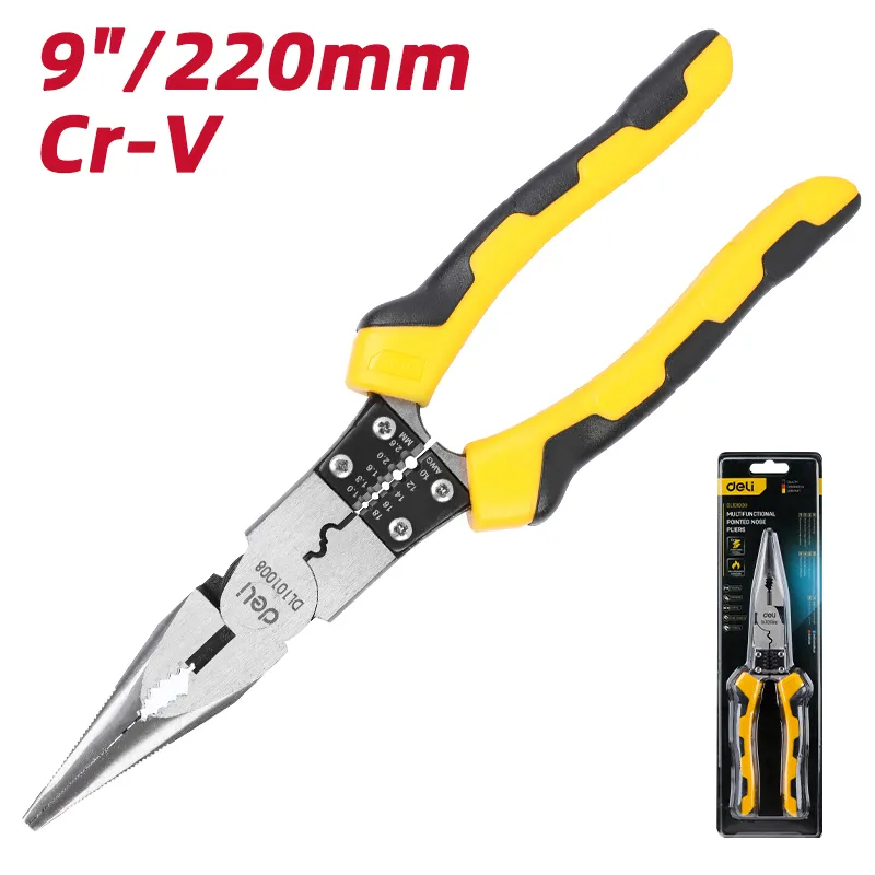 Deli EDL101008 Многофункциональные длинногубцы 9"(220mm) Жёлтые