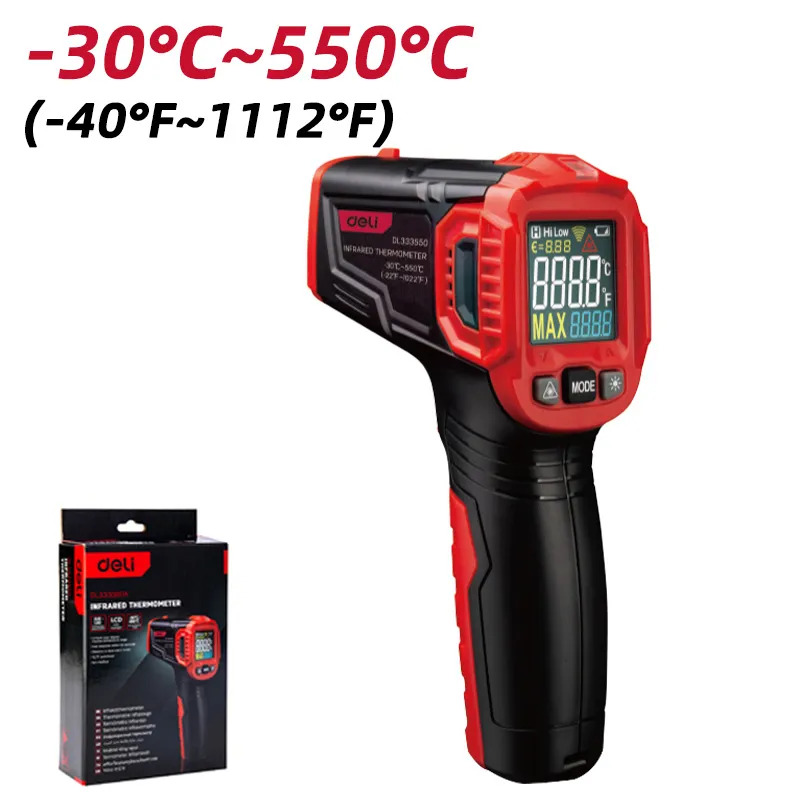 Deli EDL333550 Инфракрасный термометр Infrad -40℃~600℃ Красный